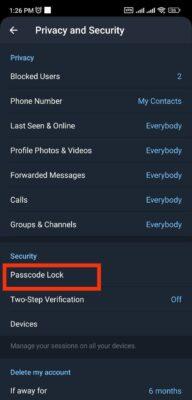 قسمت Security بر روی Passcode Lock